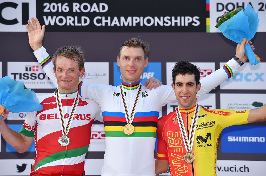 Jonathan Castroviejo (Spain) on the podium as the bronze medallist