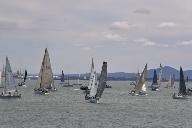 The boats on the bay in Geelong would have had some great views of the start of the Cadel Evans Great Ocean Road Race