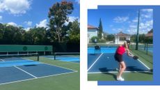 Kerrie Hughes playing pickleball in Jamacia, a great exercise for seniors