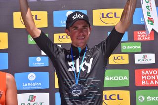 Peter Kennaugh (Sky) on the podium at Alpe d'Huez.