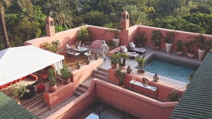 The pink outdoor space at Royal Mansour Marrakech's Grand Riad