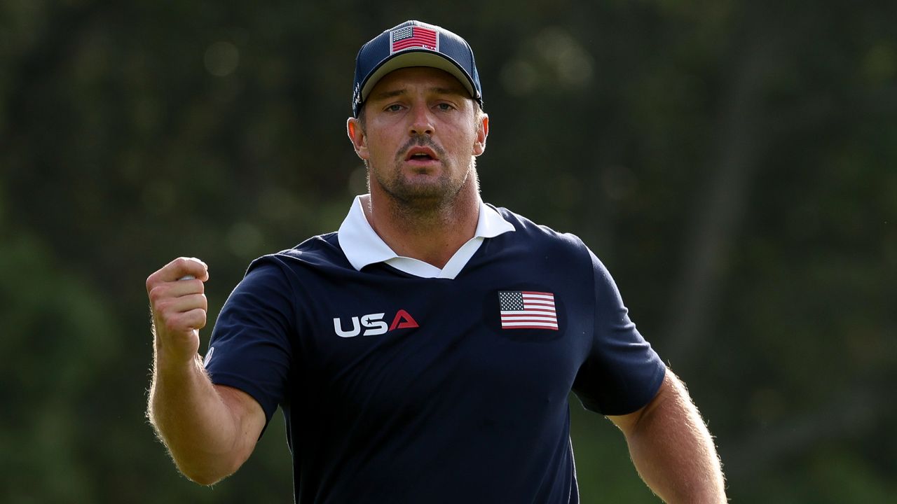 Bryson DeChambeau reacts at the Ryder Cup 