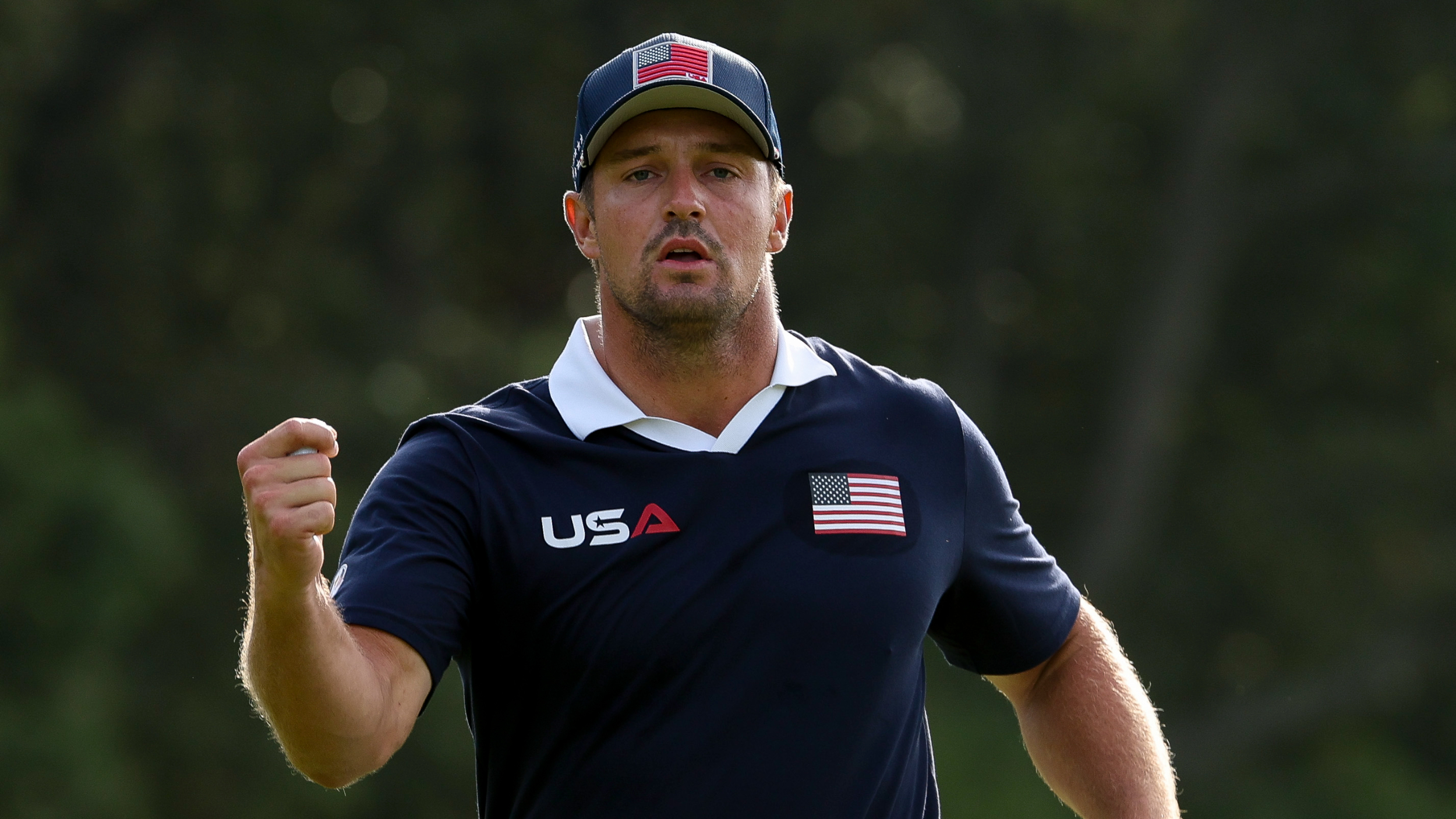 Bryson DeChambeau reacts at the Ryder Cup