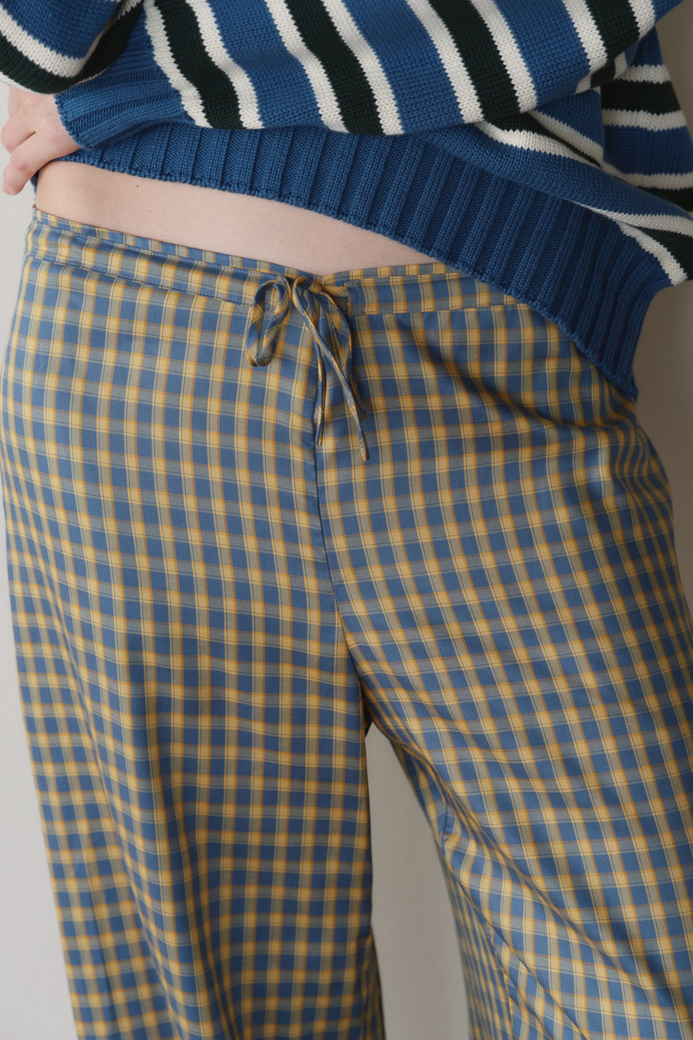 The Tencel Plaid Tie Pant - Lake/butter Plaid / Lake/butter Plaid / Xxs