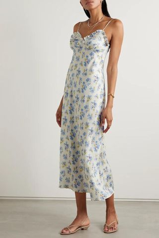 DÔEN Sandia ruffled floral-print silk-blend twill midi dress