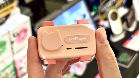 Close-up of the PetPhone, a wearable pet smartphone that attaches to a collar