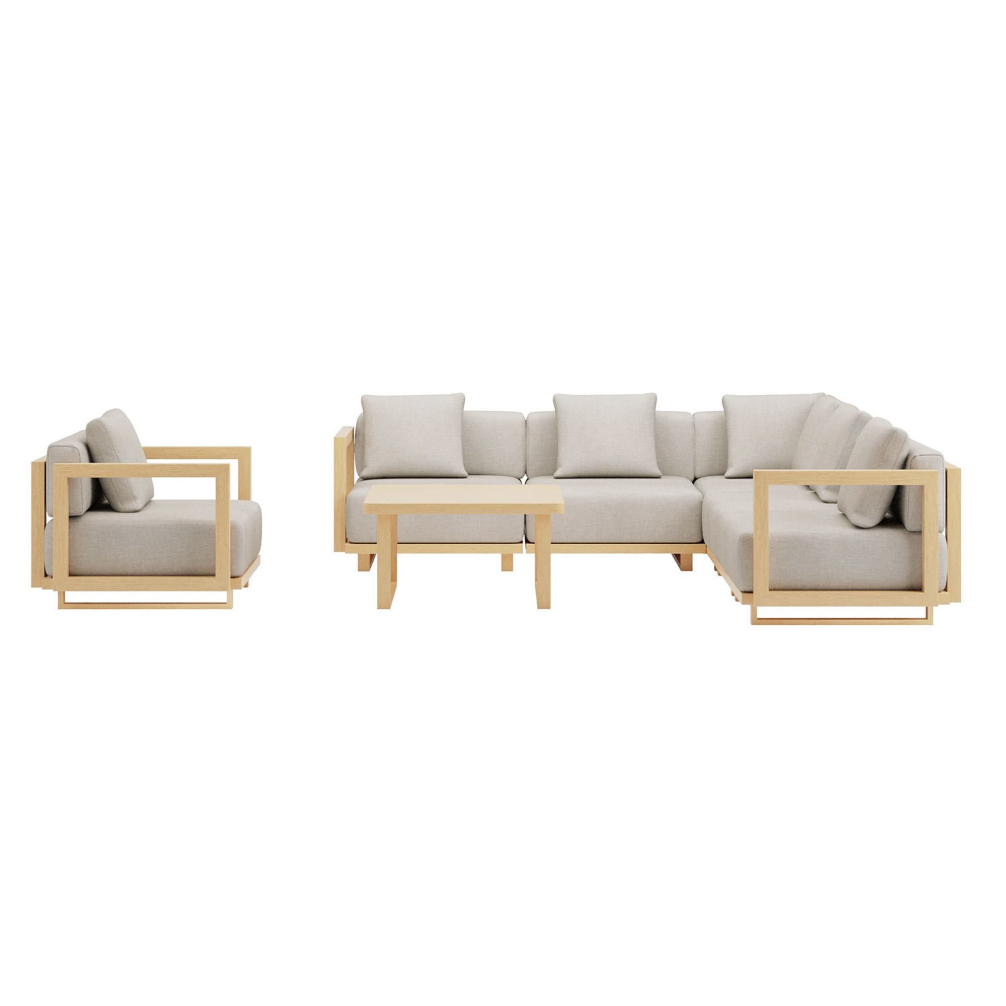 Furniture123 6 Seater Beige Aluminium Wood Effect Garden Sofa with Matching Coffee Table