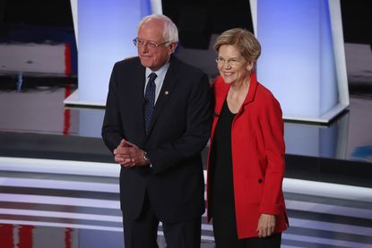Bernie Sanders and Elizabeth Warren on the debate stage