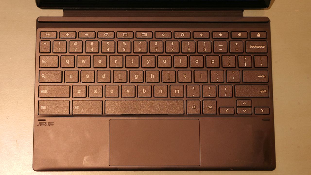 A top-down view of the Asus Chromebook Detachable CM3 keyboard.