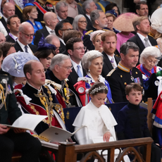 Princ William, The Prince of Wales, Princess Charlotte, Prince Louis and Catherine, Princess of Wales with the Duke of Sussex sat in the third row, at the coronation ceremony of King Charles III and Queen Camilla in Westminster Abbey, on May 6, 2023 in London, England. 