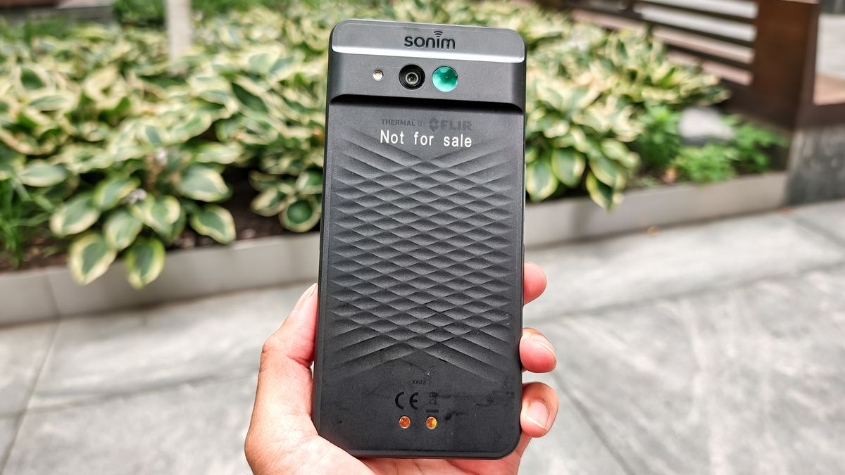 Sonim XP Pro Thermal held in the hand.