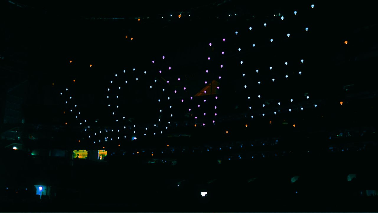 One hundred fifty enhanced Intel Shooting Star drones fly during rehearsals for the Pepsi Super Bowl LIII Halftime Show. (Credit: Intel Corporation)