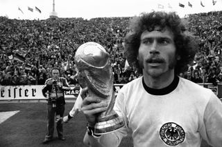 Paul Breitner with the World Cup after West Germany's victory over the Netherlands in the 1974 final