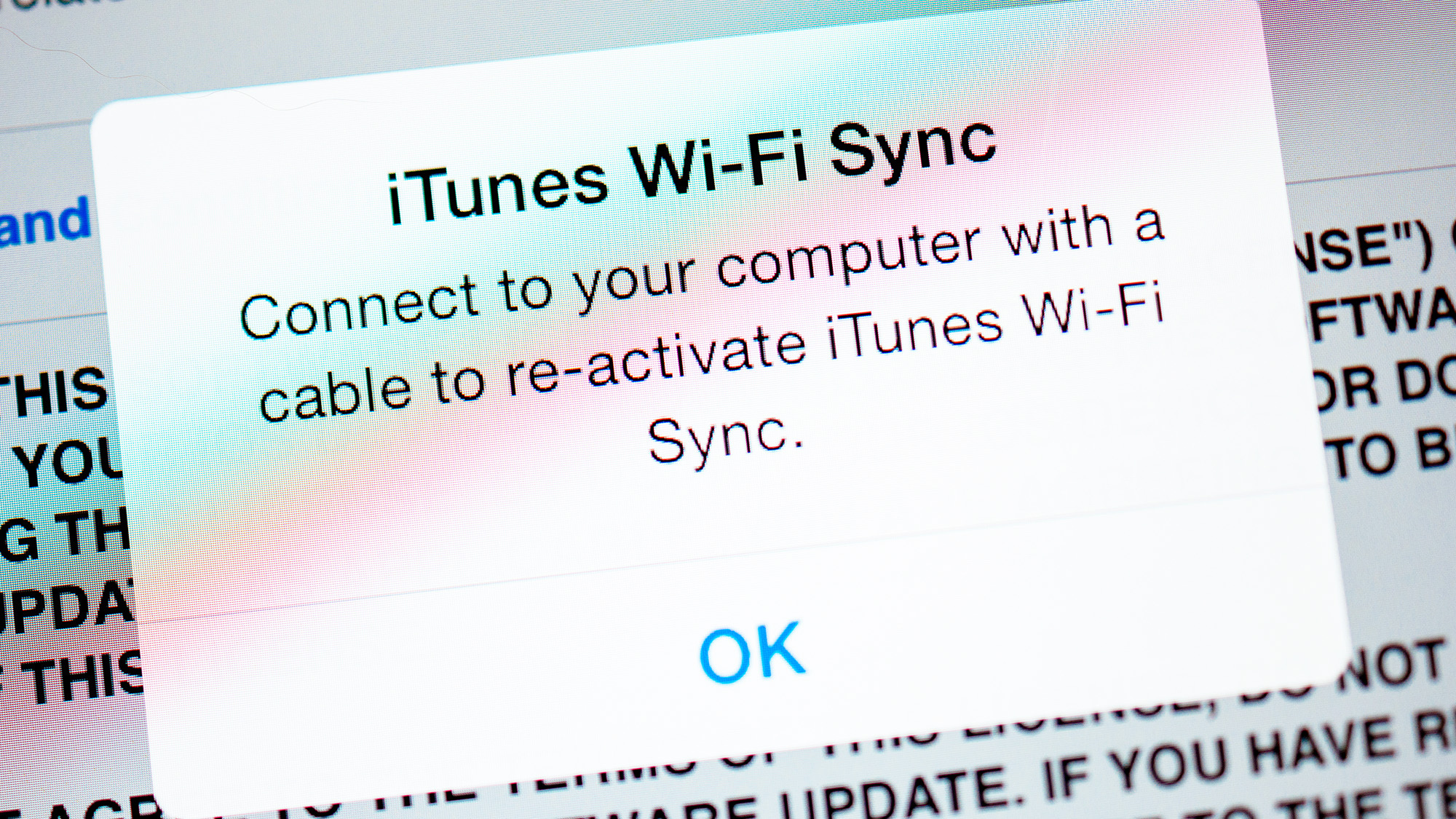 itunes wi-fi sync message