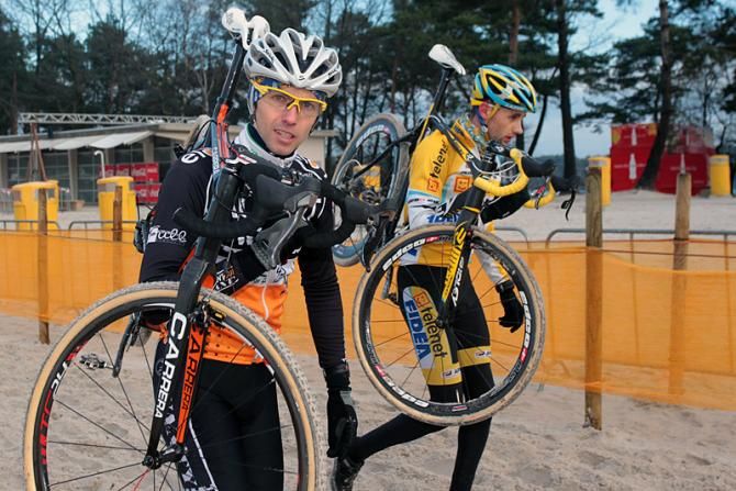 Davy Commeyne, left, and Rob Peeters preview the Belgian 'cross nationals course.