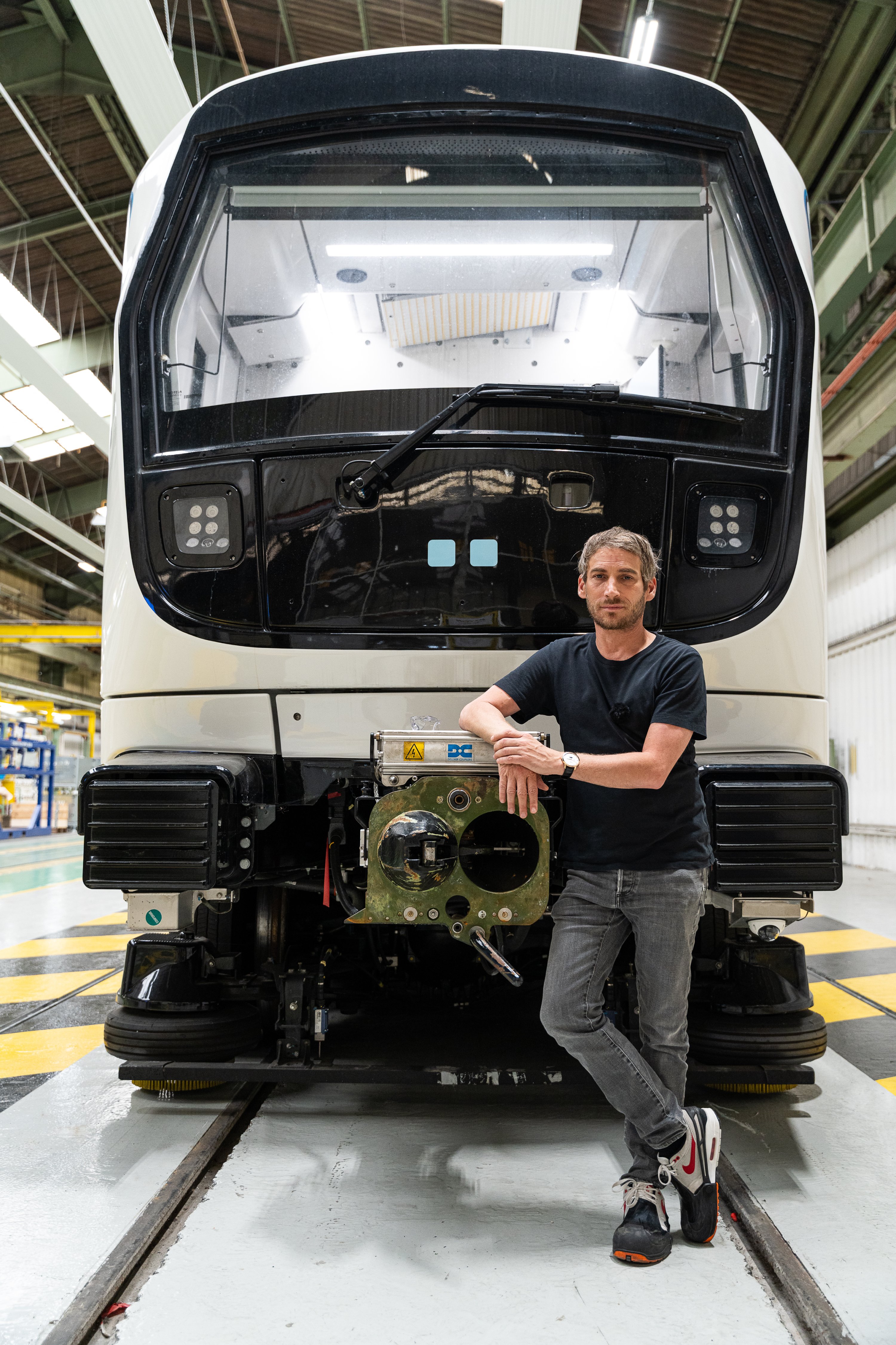 Ora &amp;Iuml;to in front of the new metro train for Marseille
