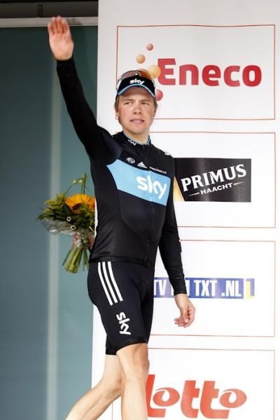 Edvald Boasson Hagen (Sky) mounts the podium.