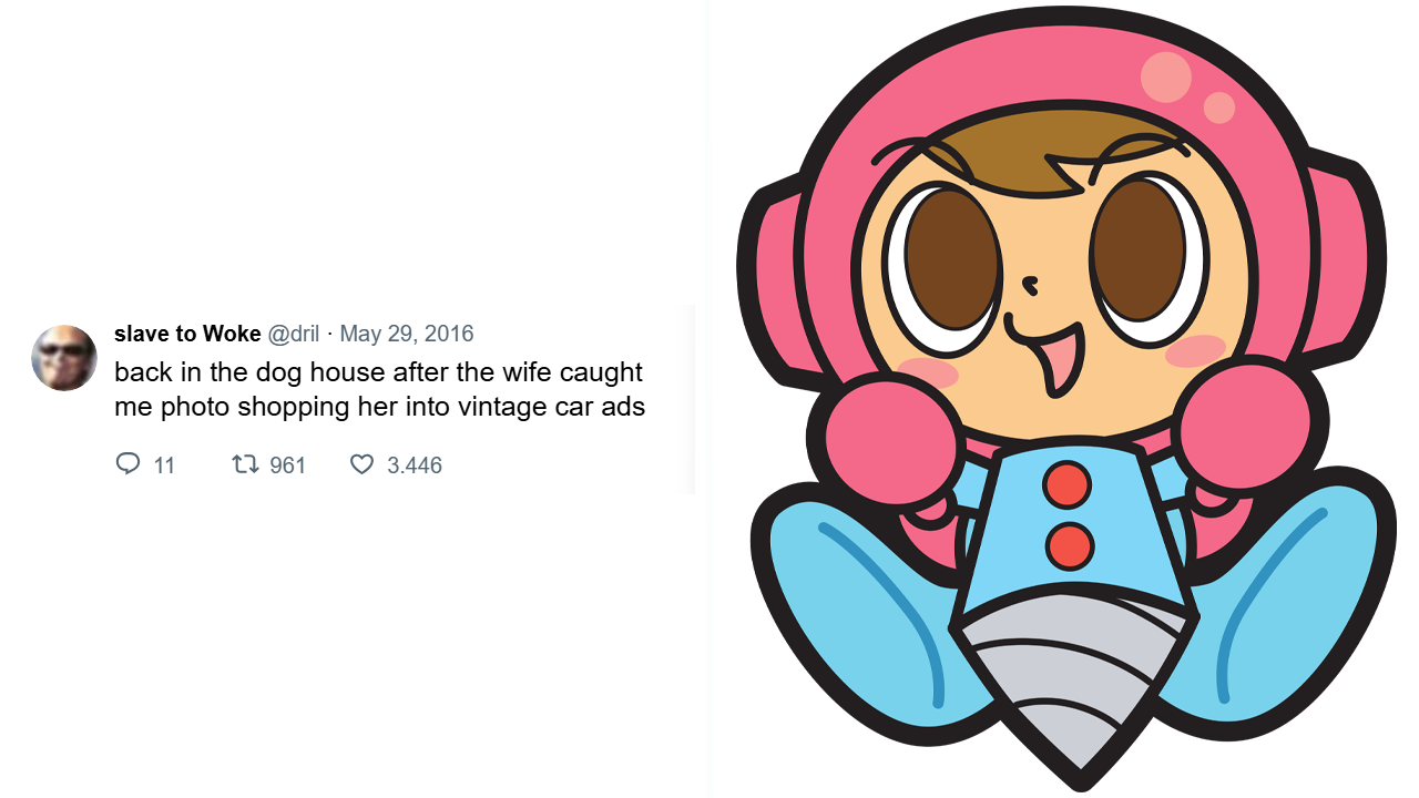 A dril tweet alongside art from the game Mr Driller