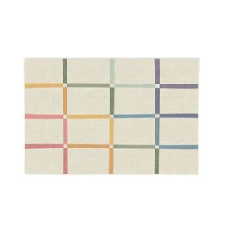 A multicolored cross pattern entryway rug