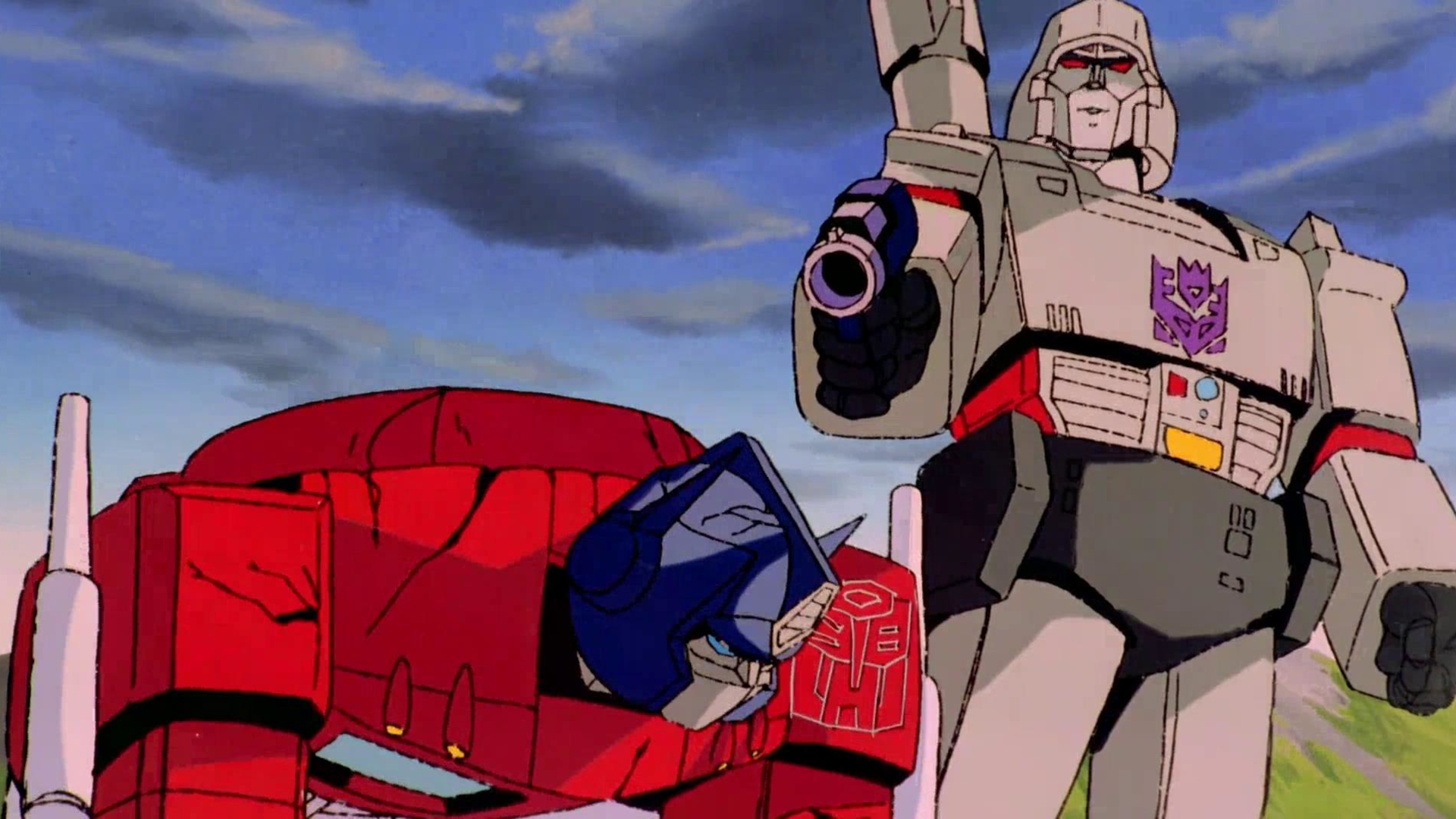 Screenshot from the 1986 animated sci-fi movie "Transformers: The Movie"