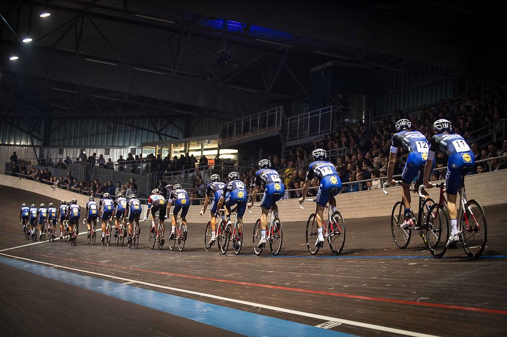 Etixx-QuickStep round the Eddy Merckx velodrome at the team presentation.