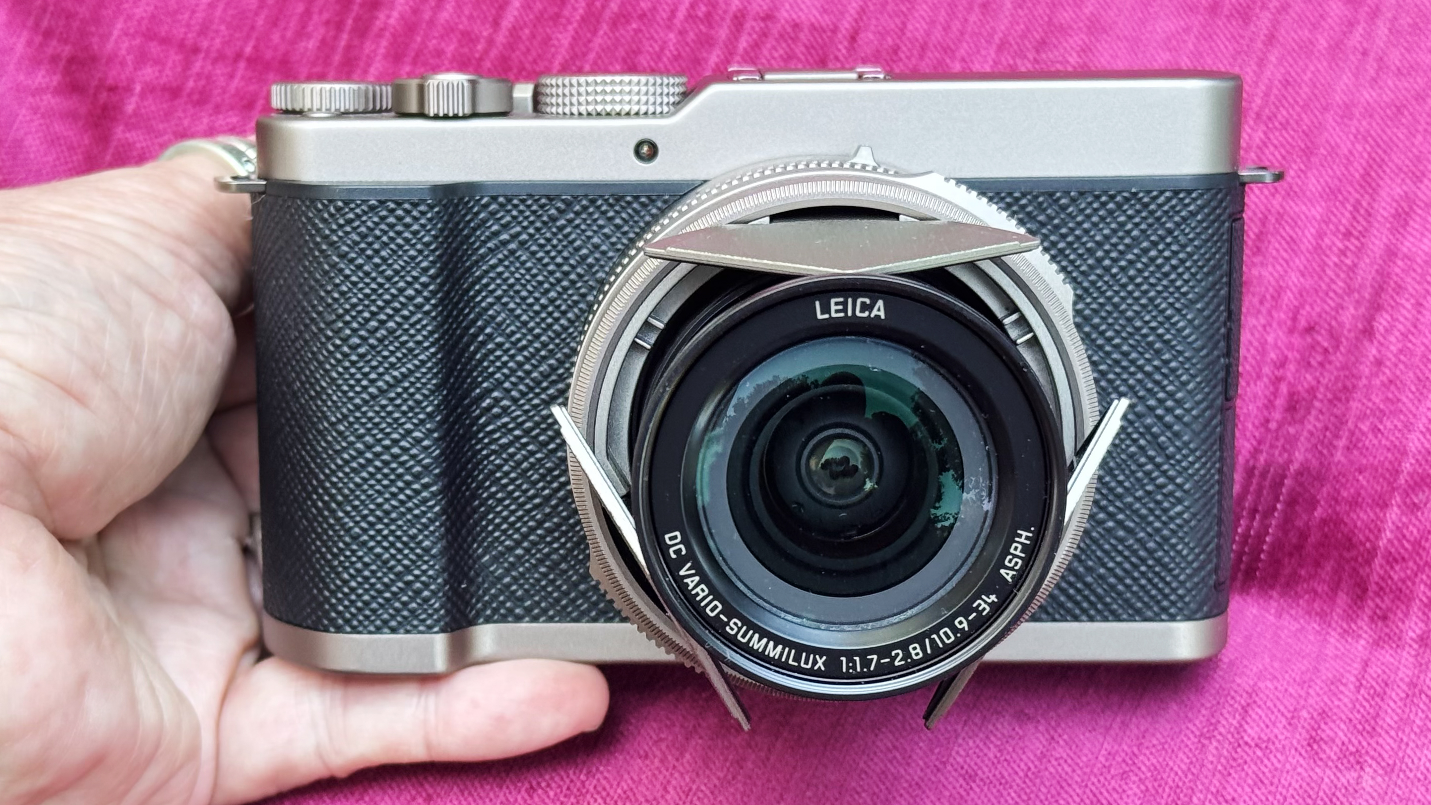Panasonic Lumix L10 camera on purple cushion