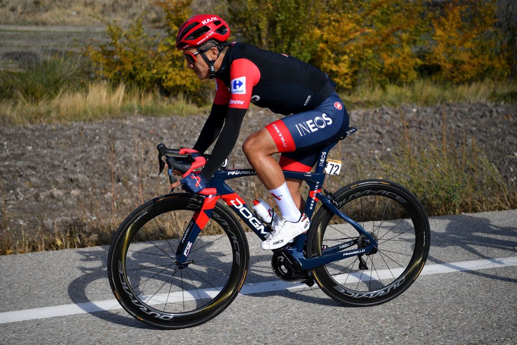AGUILAR DE CAMPOO SPAIN OCTOBER 29 Richard Carapaz of Ecuador and Team INEOS Grenadiers Red Leader Jersey during the 75th Tour of Spain 2020 Stage 9 a 1577km stage from Cid Campeador Military Base Castrillo del Val to Aguilar de Campoo lavuelta LaVuelta20 on October 29 2020 in Aguilar de Campoo Spain Photo by Justin SetterfieldGetty Images