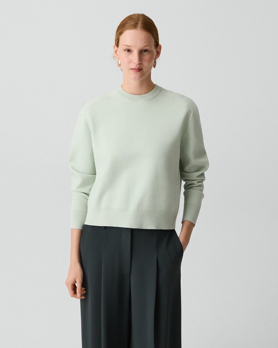 Cropped Crewneck Sweater in Light Bilen