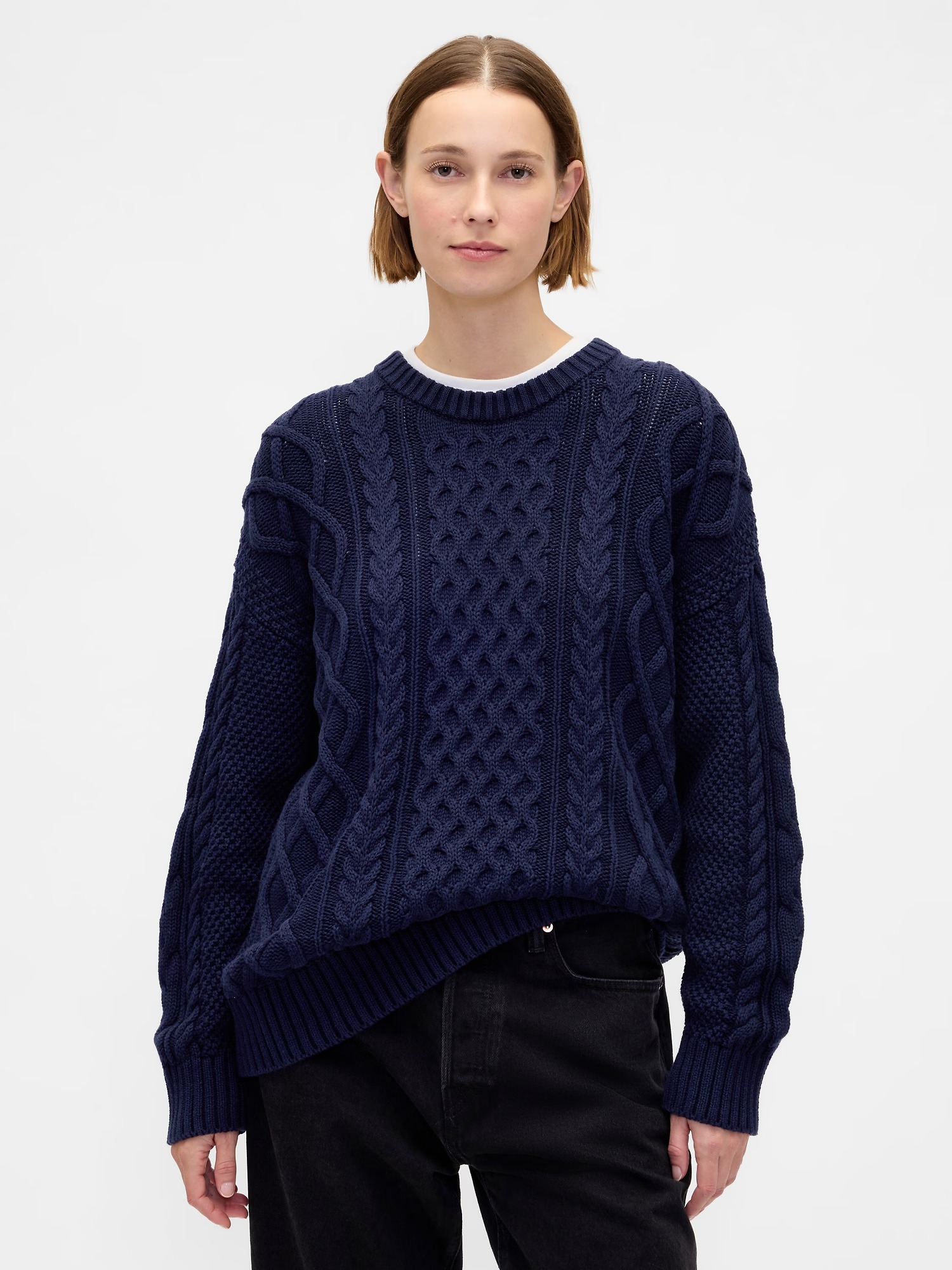 gap, 100% Cotton Oversized Cable-Knit Sweater