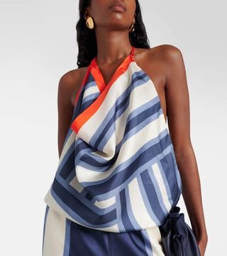 Dazed Printed Draped Silk Top