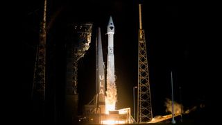 A United Launch Alliance Atlas V rocket carrying NASA's Lucy asteroid-exploring spacecraft lifts off from Space Launch Complex-41 at the Cape Canaveral Space Force Station in Florida before dawn on Oct. 16, 2021.
