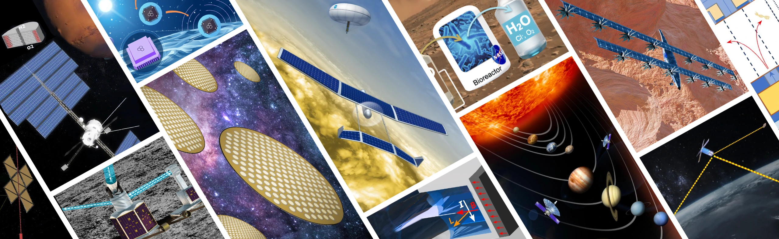 A collage of artist concepts highlighting the novel approaches proposed by the 2026 NIAC awardees.