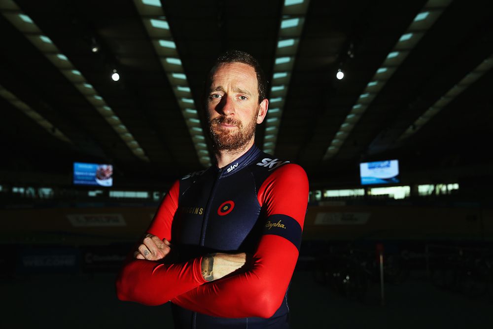 Bradley Wiggins poses for a photo after training at the Lee Valley Velopark ahead of his UCI Hour Record attempt.