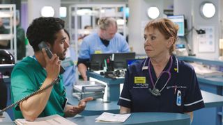 Embargoed 19-03-2024 Siobhan is less than discreet when she tells Rash what she thinks of Patrick in Casualty.