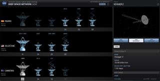 The NASA Deep Space Network showing the Tidbinbilla antenna near Canberra receiving Voyager 2 signals.