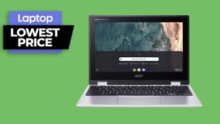 Acer Chromebook Spin 311 laptop against a green background