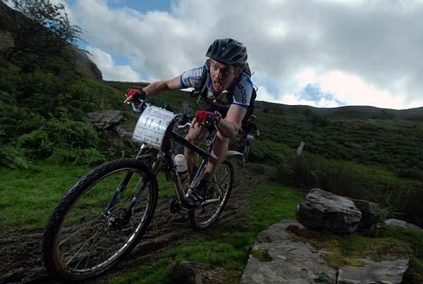 A rider pushes through some mucky conditions.