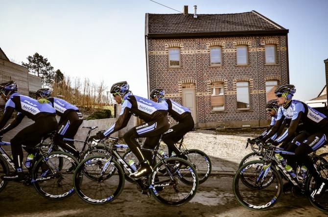Team NetApp-Endura out on course for the Omloop Het Nieuwsbald