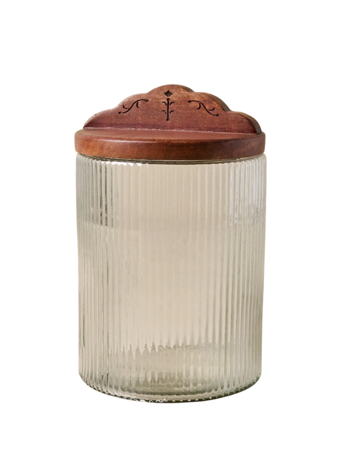 Antiqued Wood Ribbed Glass Canister