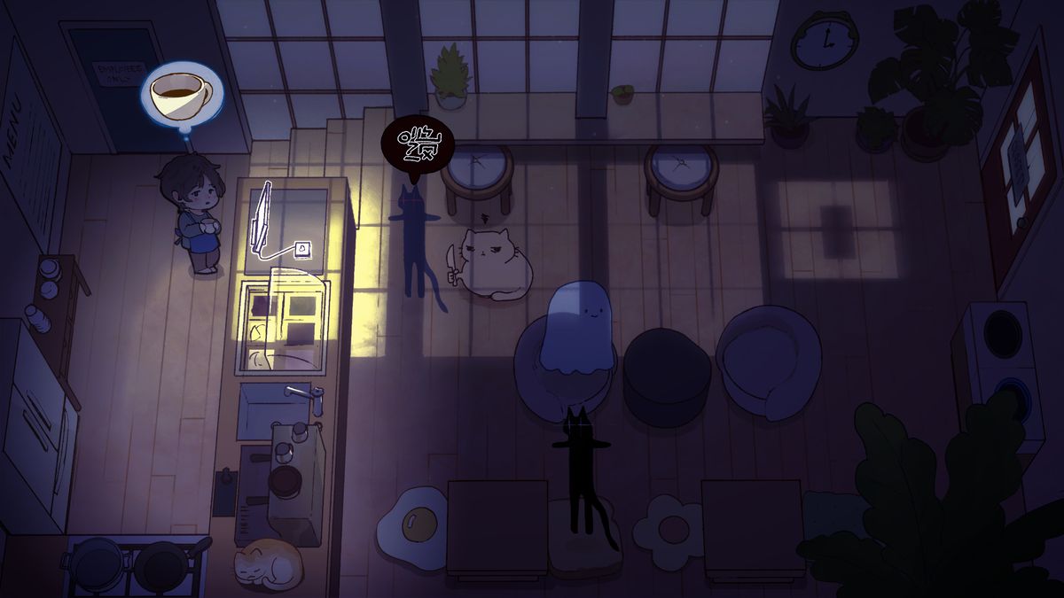 I got mugged by a cat in this indie game and now he won't leave my cafe