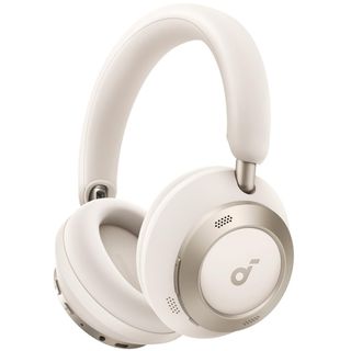 Anker Soundcore Space One Pro headphones in cream on white background.