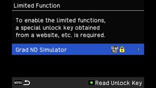 Pentax Grad ND Simulator in-camera menus