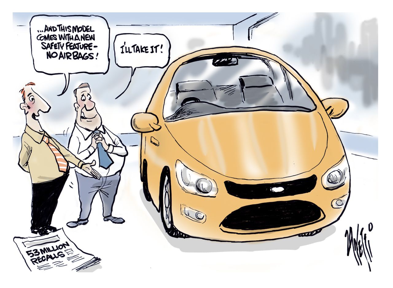 Editorial cartoon World Air Bag Recall