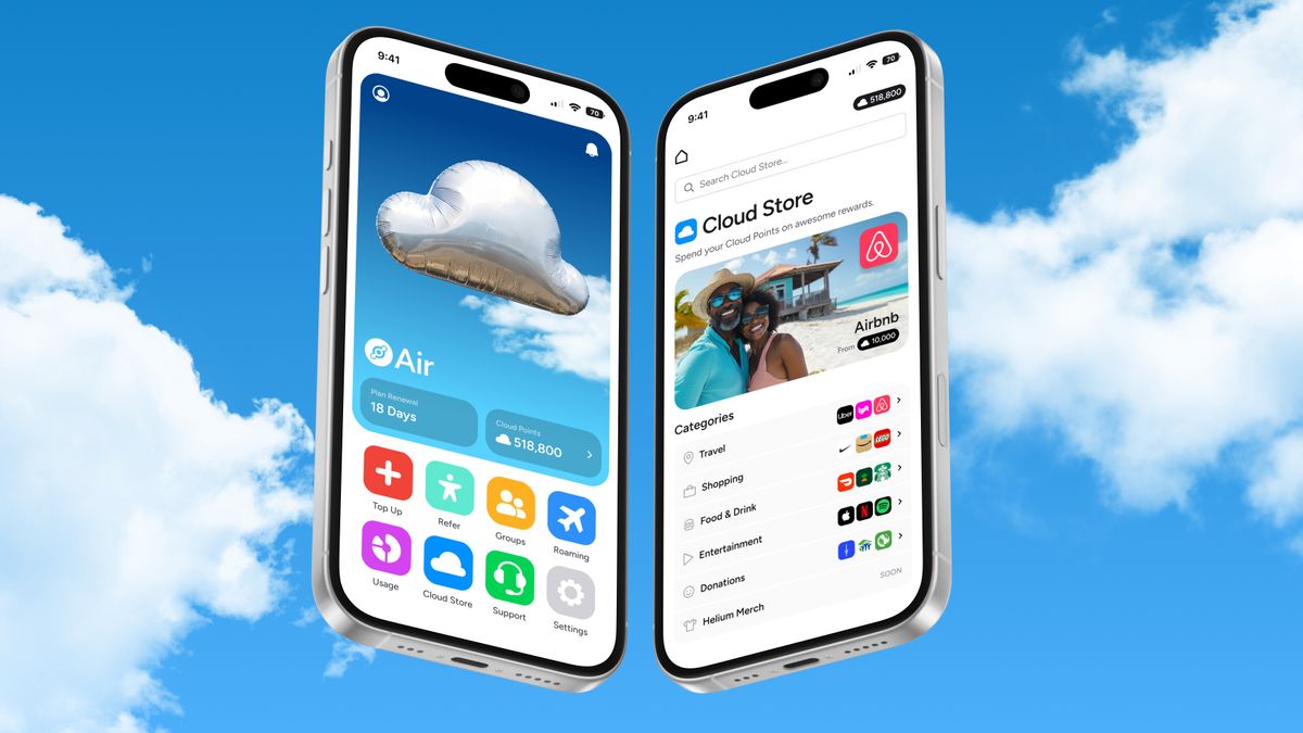 Phones floating in the clouds showing the Helium mobile app