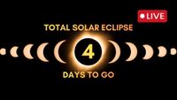 the background is an image of a total solar eclipse there is a "live" graphic in the top right corner and the worlds "total solar eclipse" "days to go" in the center. In the middle there is a 4 inside the eclipsed sun to show the countdown to the eclipse.