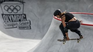 Switzerland's Hedda Hjertberg in the 2024 Olympic skate qualifiers