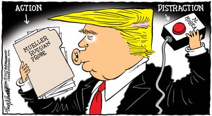 Political cartoon U.S. Trump Mueller Russia investigation North Korea nuclear threat