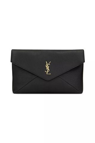 Saint Laurent Cassandre Large Envelope Pouch in Lambskin black leather