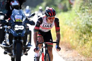 MOS SPAIN SEPTEMBER 04 Ryan Gibbons of South Africa and UAE Team Emirates competes in the breakaway during the 76th Tour of Spain 2021 Stage 20 a 2022km km stage from Sanxenxo to Mos Alto Castro de Herville 502m lavuelta LaVuelta21 on September 04 2021 in Mos Spain Photo by Tim de WaeleGetty Images
