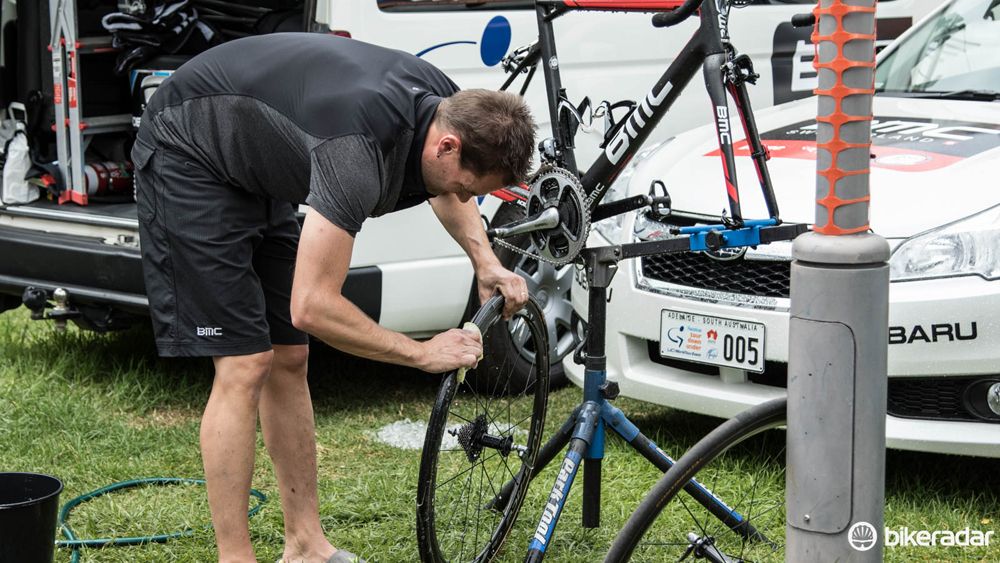 Every mechanic would clean the wheels and tyres with a sponge - once dry, the tyres are thoroughly checked for cuts and wear